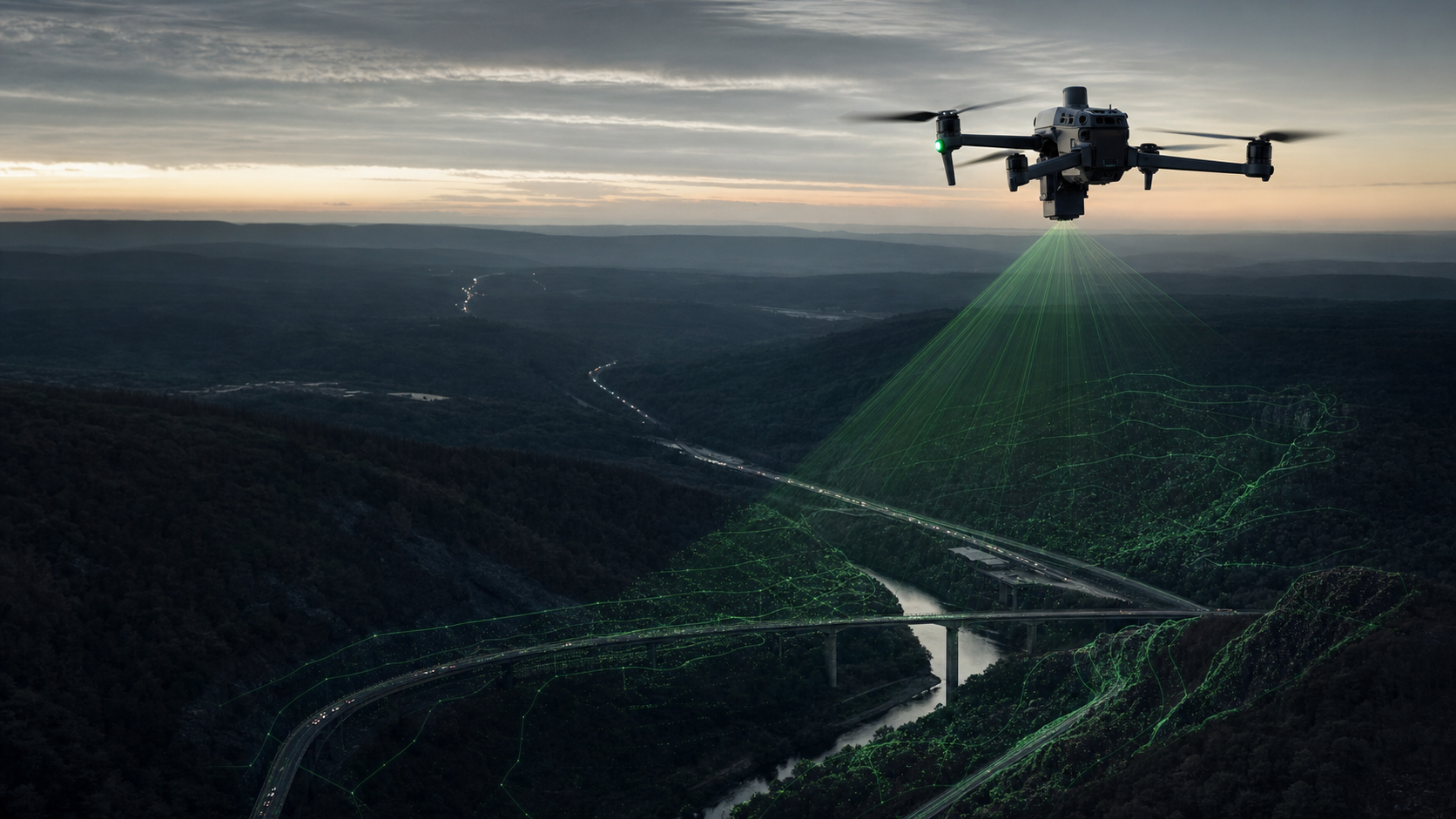 Drone survey route over Pennsylvania terrain